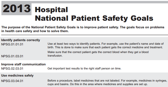 Hospital - National Patient Safety Goals