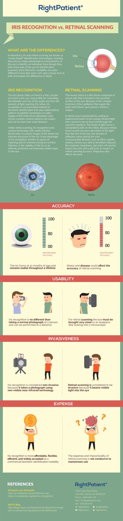 what are the differences between iris recognition and retinal scanning?